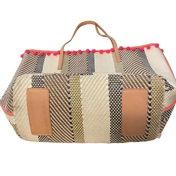 Sondra Roberts Squared Two Piece Woven Pom Pom Tote Bag - Picture 5 of 5